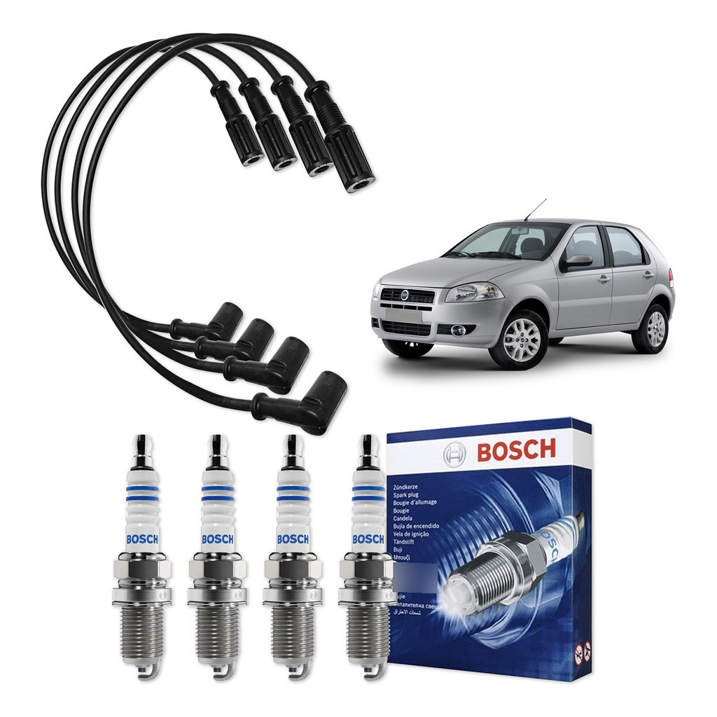 Kit Cabo E Vela de Ignição Original Bosch Fiat Palio 1.4 MPI 8V Flex 2005 A 2011