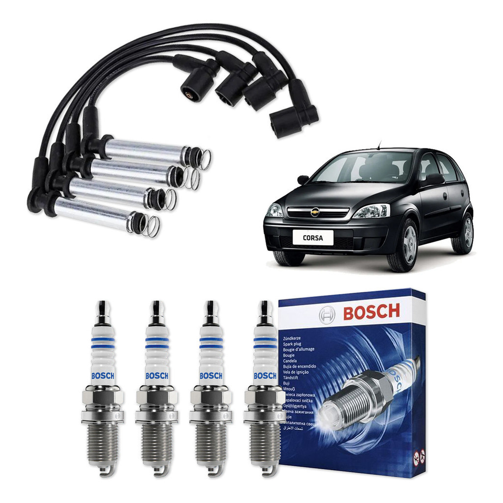 Kit Cabo E Vela de Ignição Original Bosch Chevrolet Corsa 1.8 MPFI 8V Flexpower 2003 A 2009