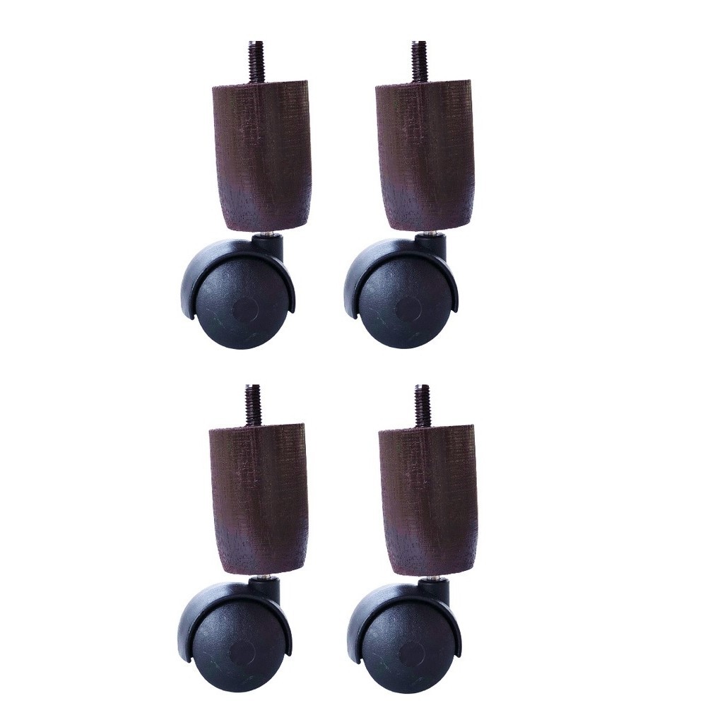 Kit com 4 Rodízios Para Cama Box ou Baú TDC Marrom+Buchas Ortobom Madeira Maciça Rodinhas Giratória