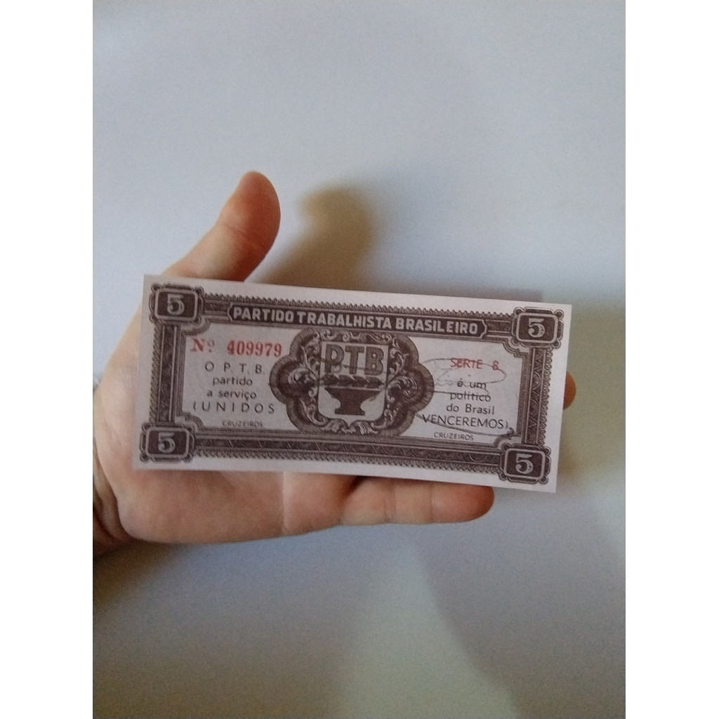 Cédula Fantasia Do Ptb De 5 Cruzeiros Para Colecionadores