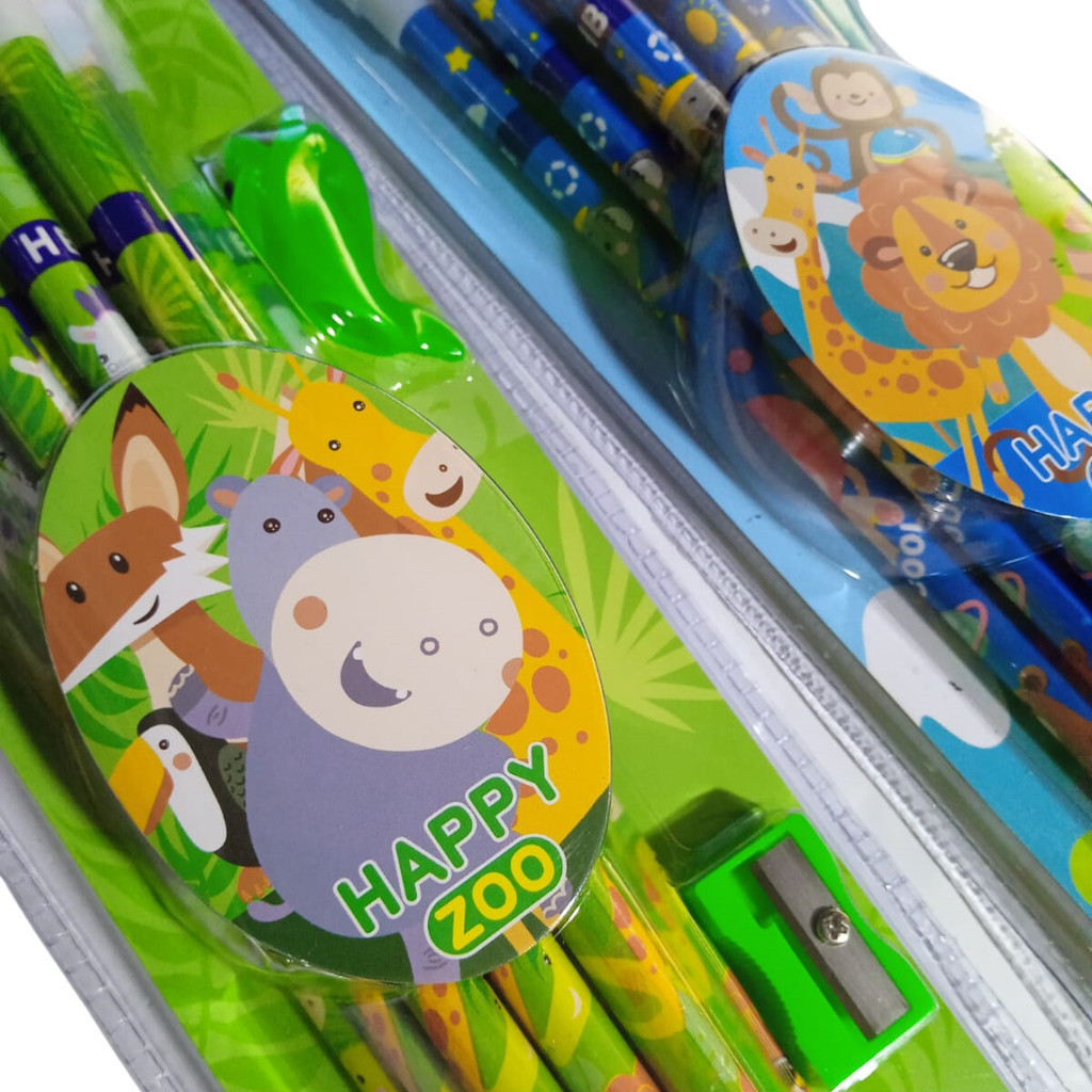 Top Center Online Kit 12 lápis HB Happy Zoo  + apontador + ponteira - cor aleatória