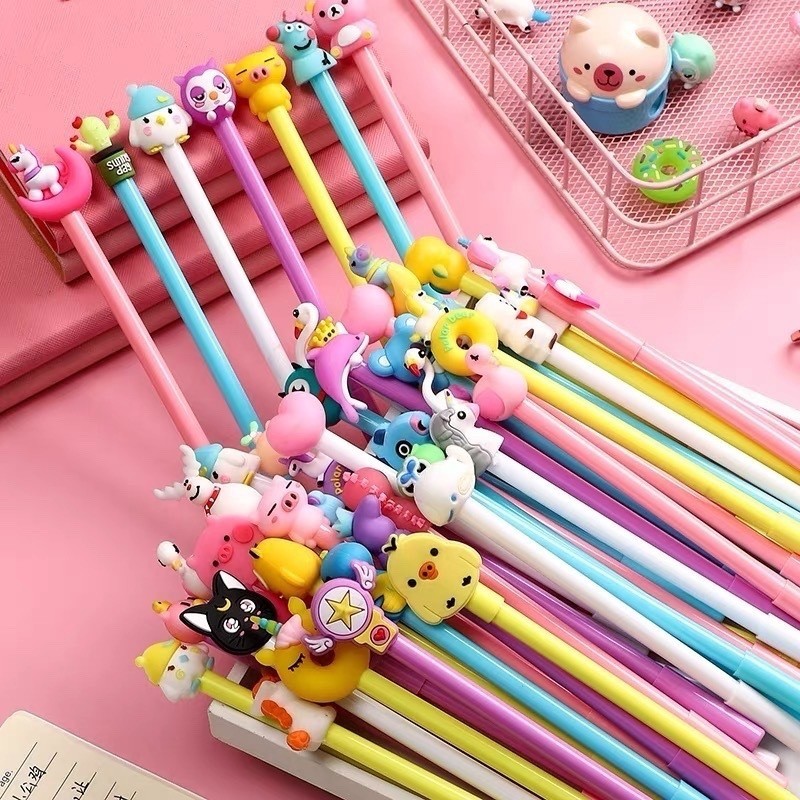 Kit 4 Caneta Gel 0.5mm Criativa com Desenho de Coração Bonito Infantil Kawaii