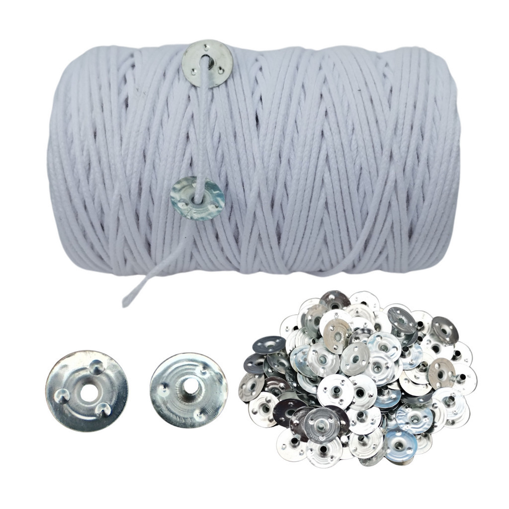 Imagem Pavio Vela Aromatica Artesanais 100% Algodão Medio 2mm Com Ilhos - 5 Metros Pavio com 50 ilhos