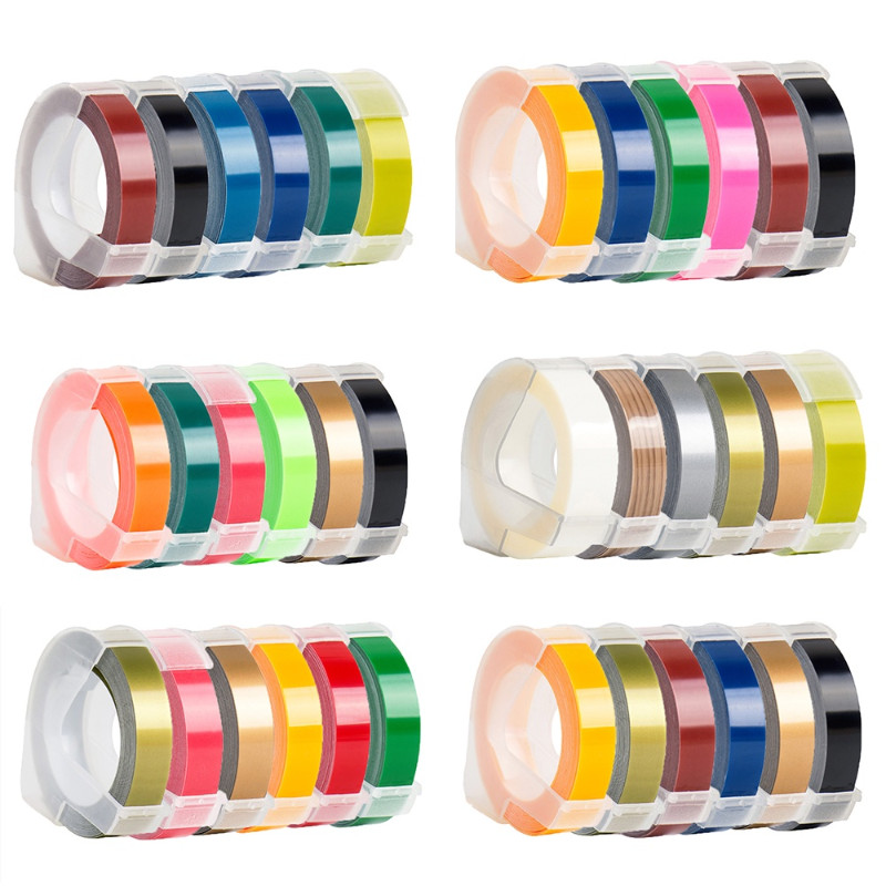 6 Rolos De Fita De Gofragem Mista 9MM Compatível Com Refil Motex E101 E202 E303 E DYMO 12965 1880 1610 Etiquetadora em Oferta na Shopee