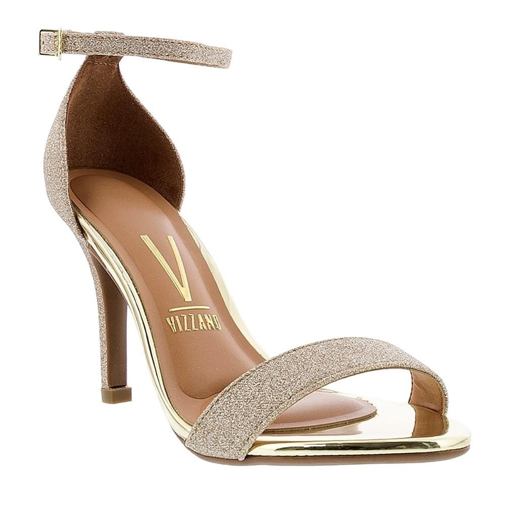 Sandália Vizzano Salto Fino Alto Brilho Metalizado Feminina - Dourado - Women Shoes