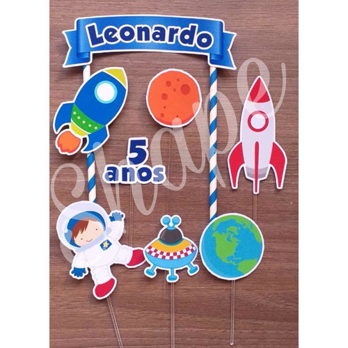 Topper Personalizado Para Bolo Astronauta - Topo Planetas