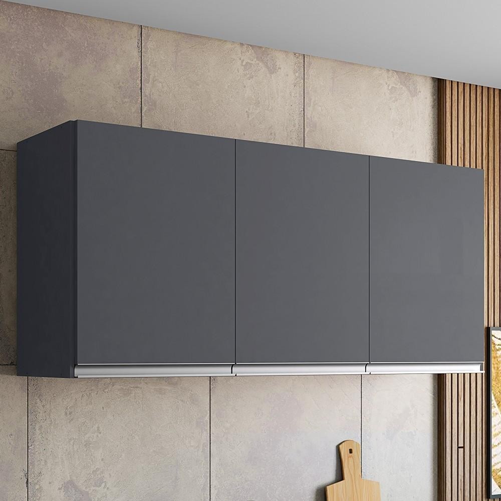 Armário Aéreo 120cm 3 Portas Andréia Cinza - AJL Móveis em Oferta na Shopee