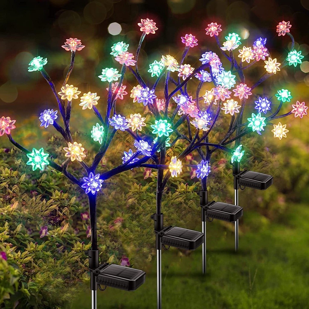 Luzes de Jardim Solar à Prova D’Água Luz de Fada Paisagística Solar Sakura Luzes de Fogos de Artifício Solar para