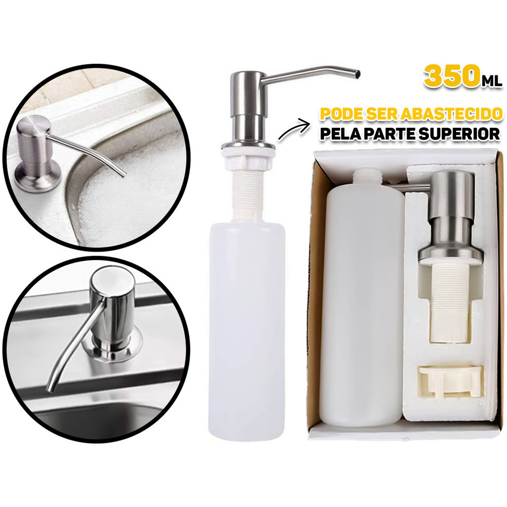 Dispenser Dosador De Detergente Sabonete Embutir Para Pia Cuba Aço Inox E Plástico Clink em Oferta na Shopee