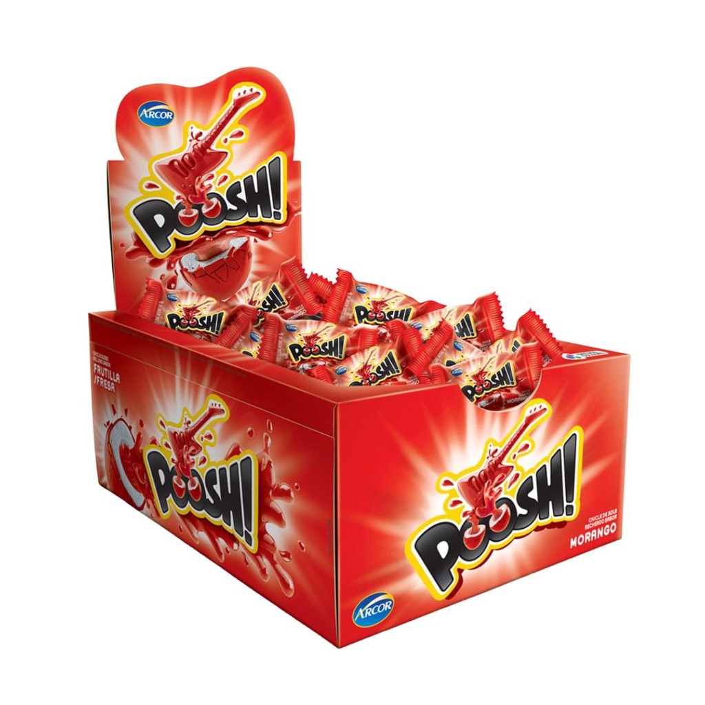Chiclete Poosh Morango - Arcor - Caixa c/40