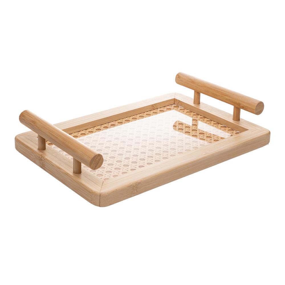 Bandeja Wolff de Bambu com Alça e Fundo em Treliça 30cm