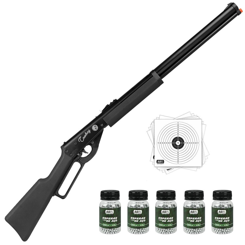 BASICO 05 - CARABINA PRESSÃO COWBOY LEVER ACTION 4,5 MM POLIMERO - ROSSI em Oferta na Shopee