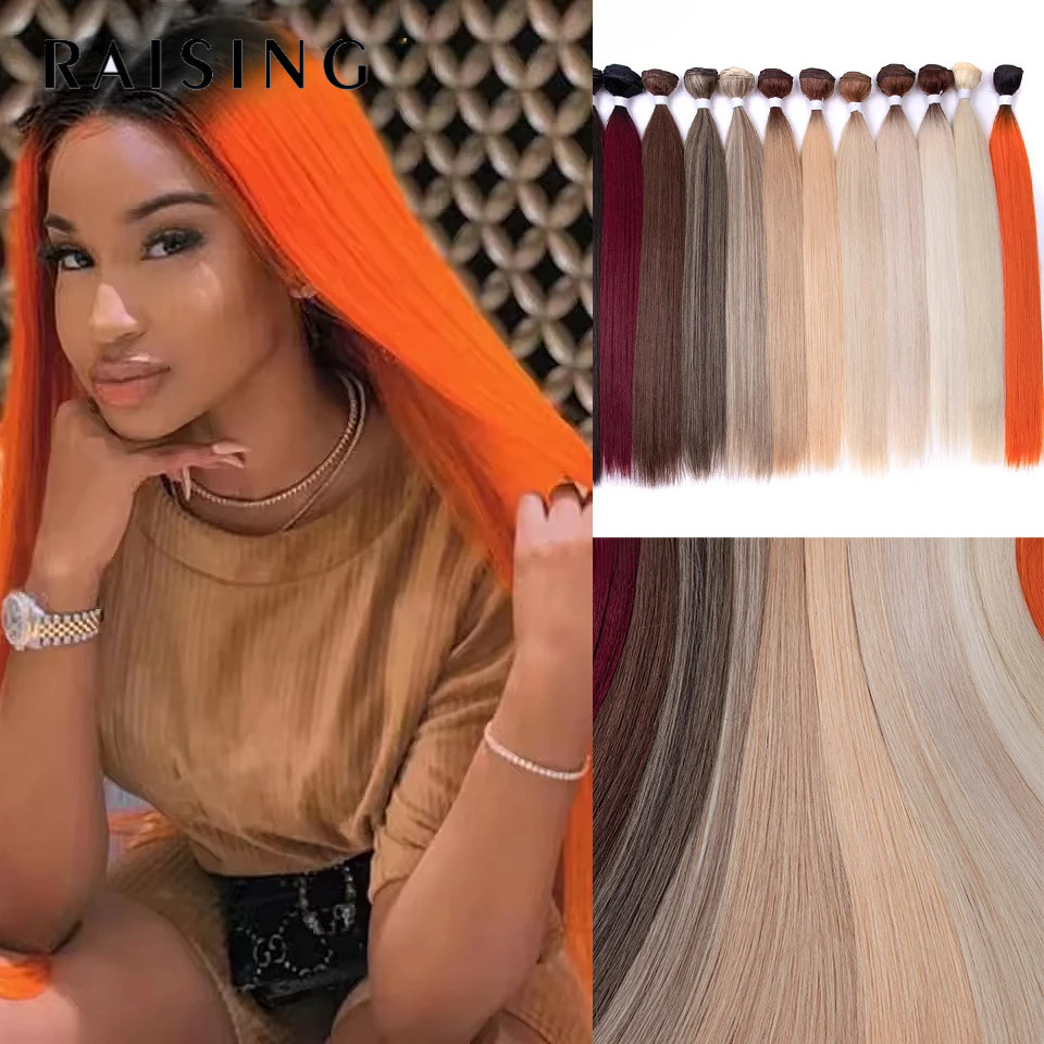 Levantando Extensões De Cabelo Sintético Longo E Reto Ombre Loira Marrom Pacotes