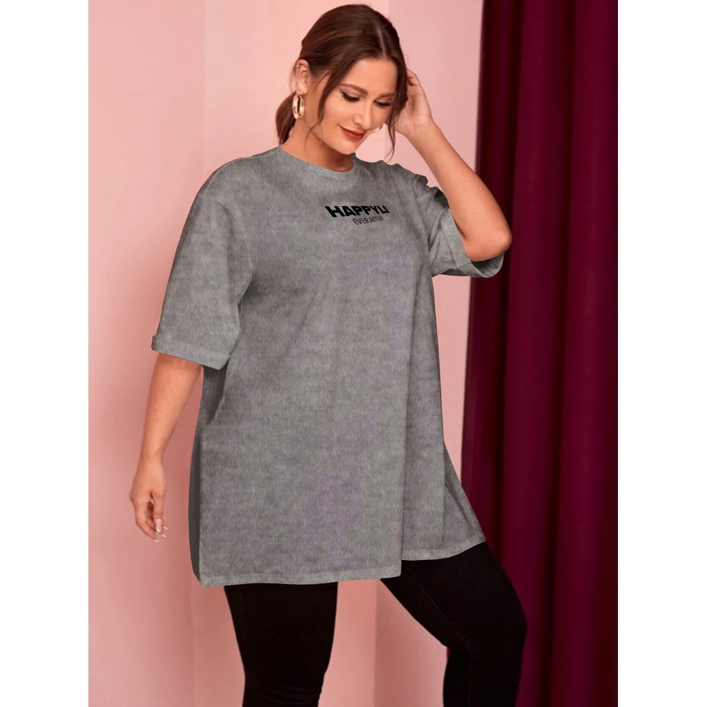 Camisa Cinza Estampa Happily Ever After Bordada Oversized Personalizada Academia Plus Size Moderna