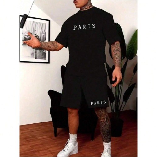Conjunto Camiseta + Bermuda Paris Camisa Academia Treino short moletom exclusividade