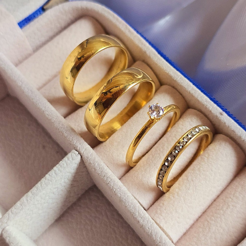 Kit aliança de casamento lisa 6mm banhado moeda antiga + gravação + anel + aparador COD-15