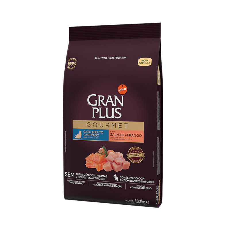 Ração Granplus Gourmet para Gatos Adultos Castrados Salmão e Frango 10,1 kg em Oferta na Shopee