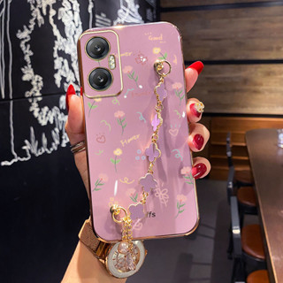 YBD Estojo De Telefone Com Flores De Tela Cheia Galvanizadas Para Infinix Hot 20 5G X666 X666B Pulseira De Trevo De Quatro Folhas