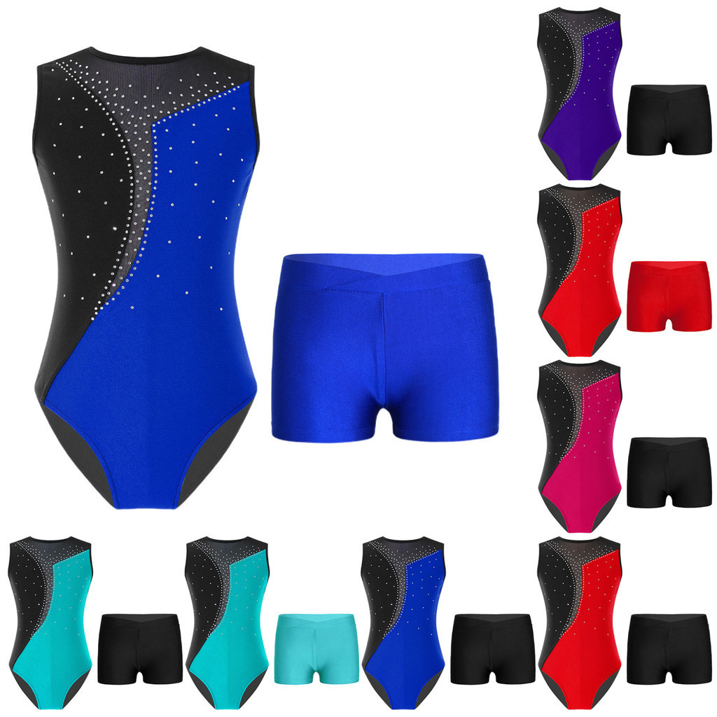 Yeahdor Conjunto De Collant De Ginástica Brilhante Para Meninas Com Shorts Esportivos Roupas De Dança De Balé em Oferta na Shopee