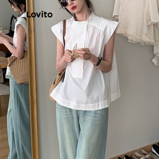 Lovito Blusa Casual De Botão Liso Para Mulheres L77ED036