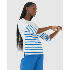 Blusa Listrada Feminina Manga 3/4 Em Algodão