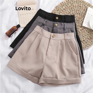 Lovito Shorts Casuais De Metal Com Bolso Liso Para Mulheres LNE40287