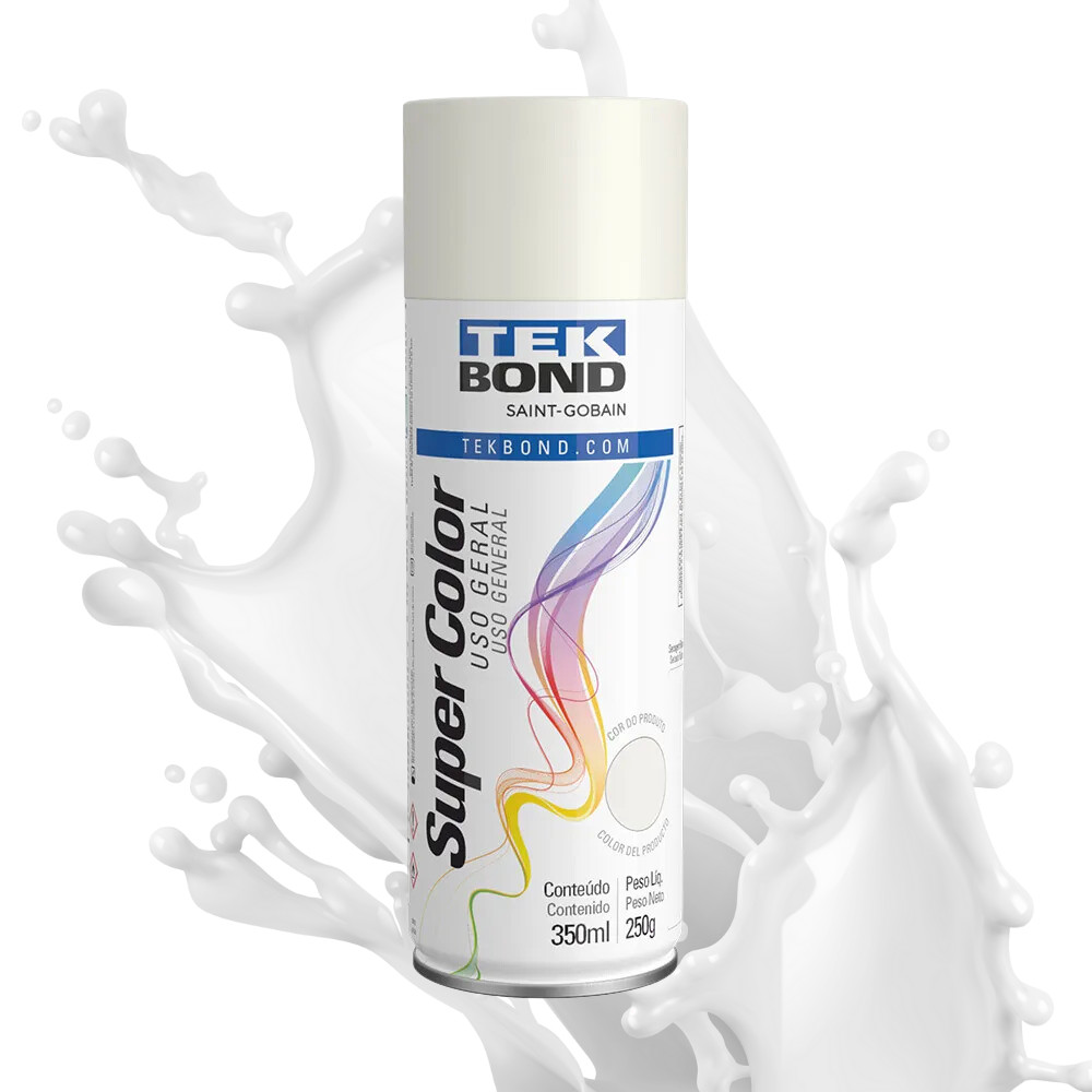 Tinta Spray Branco Brilhante SuperColor Uso Geral 350ml Tekbond Secagem Rápida Gesso Cerâmica