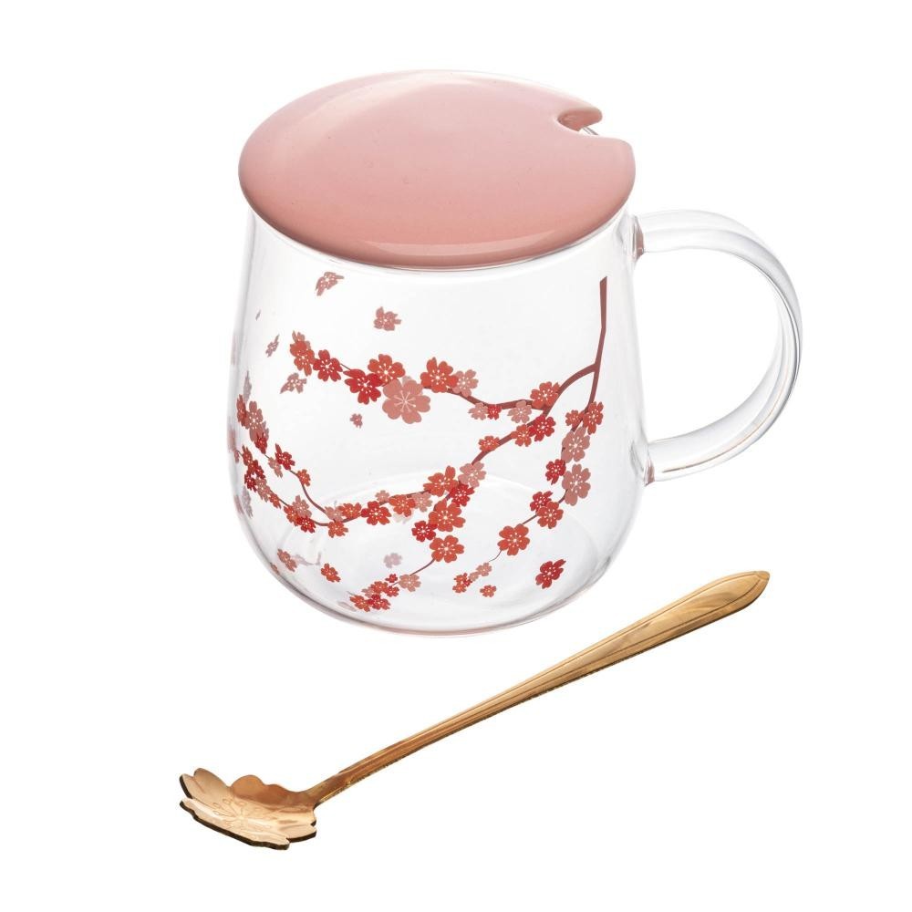 Caneca Wolff Sakura de Vidro Borossilicato com Tampa e Colhe em Oferta na Shopee