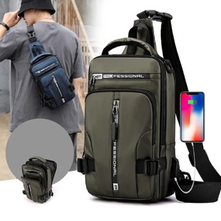 Mochila Bolsa Ombro Impermeável Sling Crossbody Bag com USB