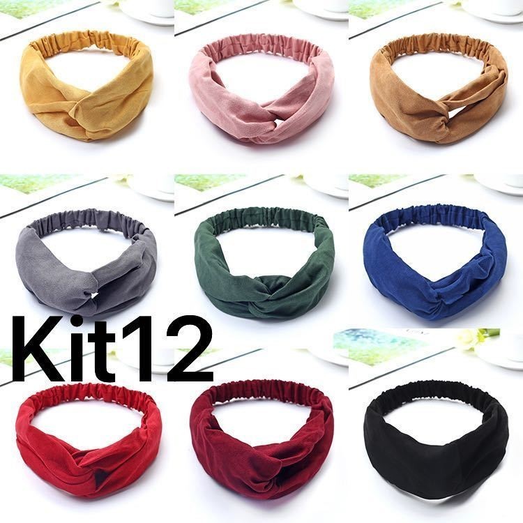 KIT12 Faixa De Cabeça Elástica Feminina Com Nó Acessório De Cabelo / Tiara