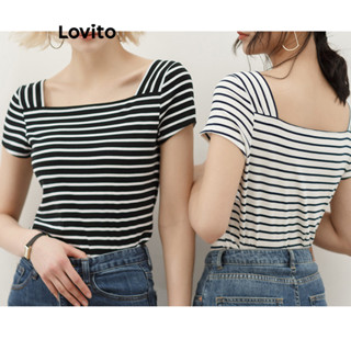 Lovito Camiseta Elegante Listrada Listrada Para Mulheres LNL43183