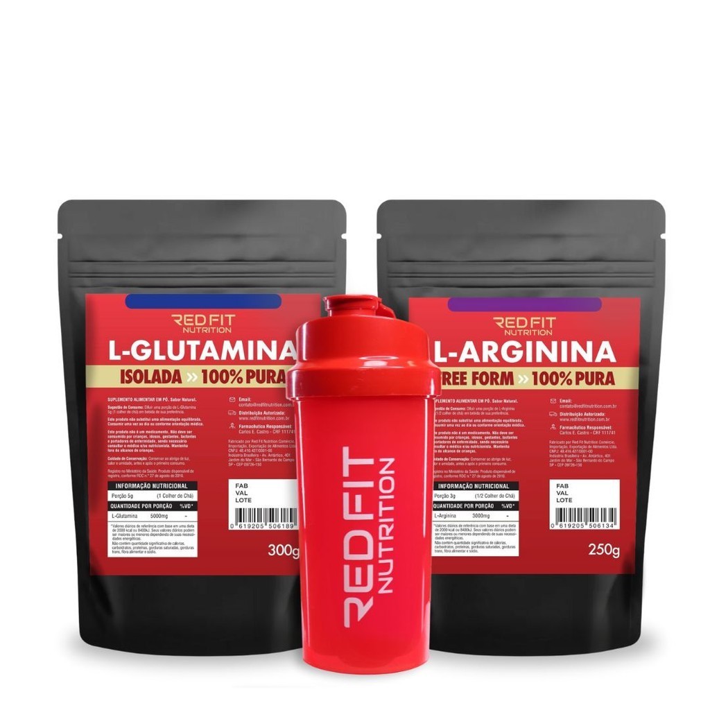 Kit L-Glutamina 300g L-Arginina 250g - 100% Pura Importada - Red Fit Nutrition