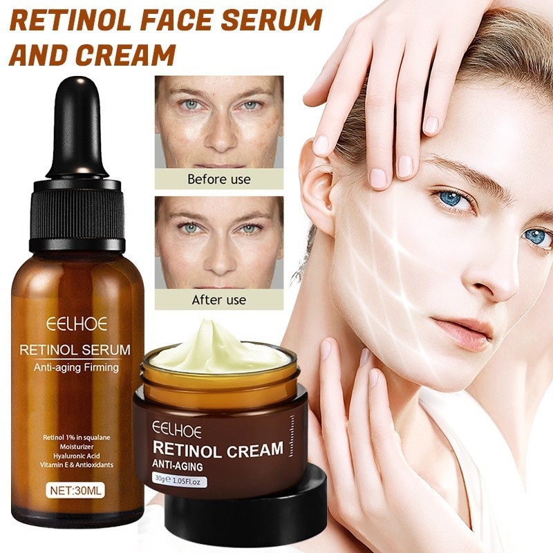 2PCS Retinol Conjunto De Creme Facial Anti-Rugas Envelhecimento Removedor De Firmador Lifter Fade Phine Serum Clareador Hidratante Cuidados Com A Pele