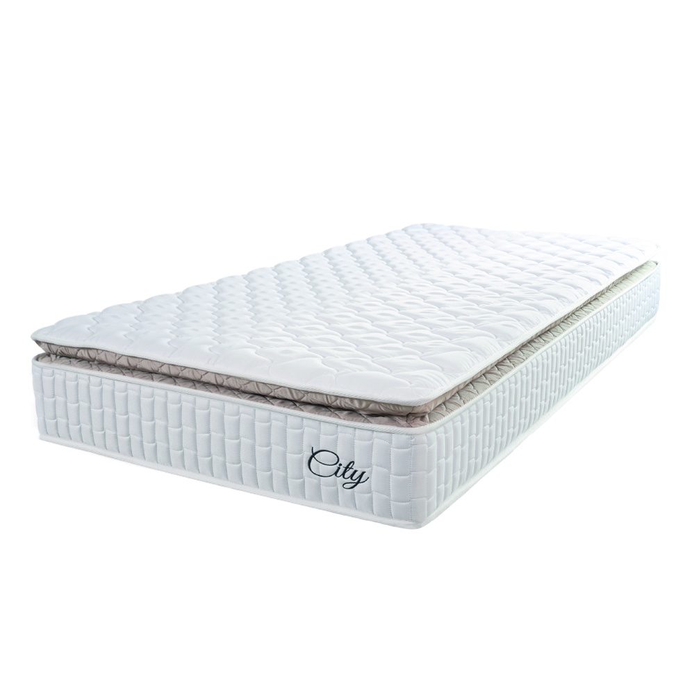Colchão Solteiro Molas Ensacadas City Pillow Top 88x188x23cm Branco/Bege Hellen - Suporta até 110kg por Pessoa em Oferta na Shopee