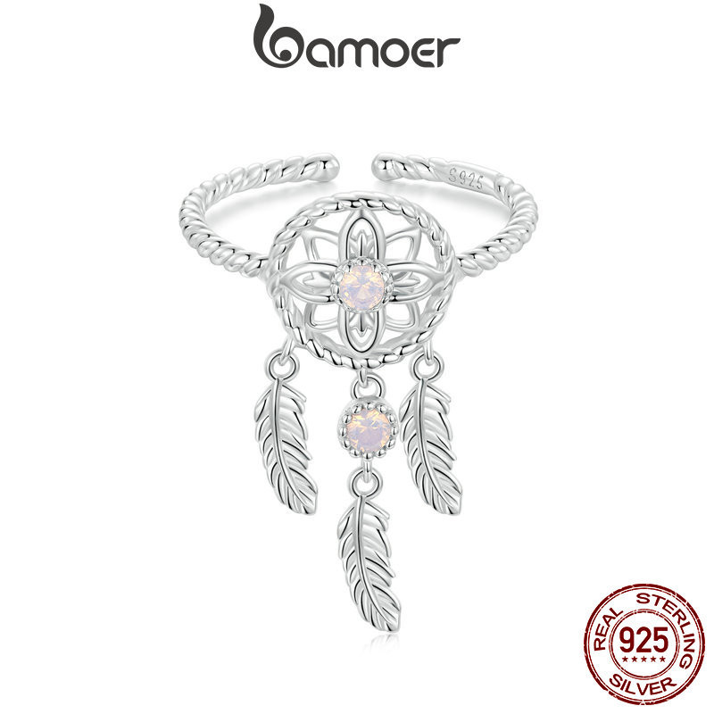 Bamoer 925 Sterling Sliver Ring Dreamcatcher Anel Aberto Jóias De Moda Requintadas Presentes Para Mulheres