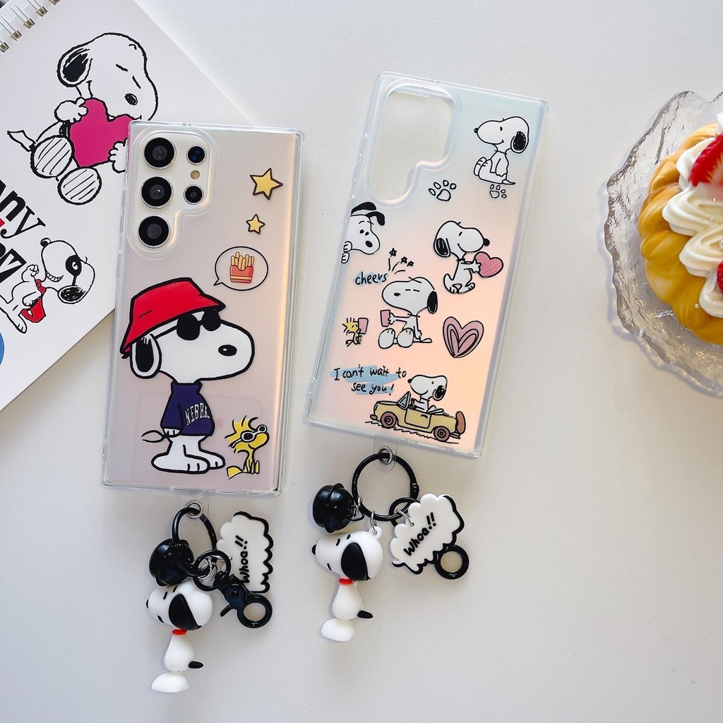 Caixa De Desenho Animado Snoopy Compatível Para Samsung Galaxy S22 S23FE S24 Ultra Plus S23 + A52 A53 A54 A55 A13 A14 A15 A23 A24 5G Com Capa Protetora Macia IMD Clear TPU