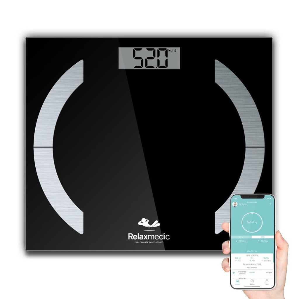 Balança Digital Corporal Com Bluetooth E Bioimpedância Elegance App Relaxmedic