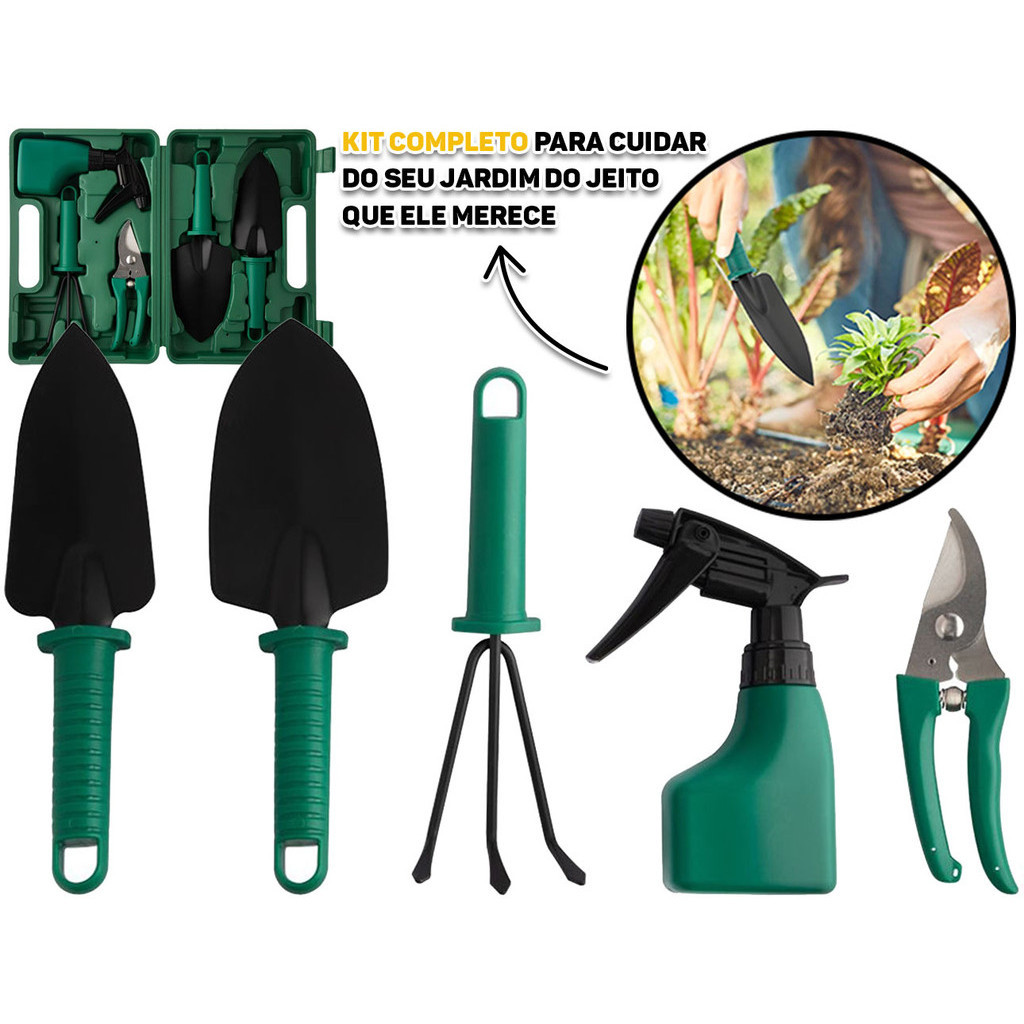 Conjunto De Ferramentas Para Manutenção De Jardins Hortas 5 Peças + Maleta Plástica Hutz em Oferta na Shopee