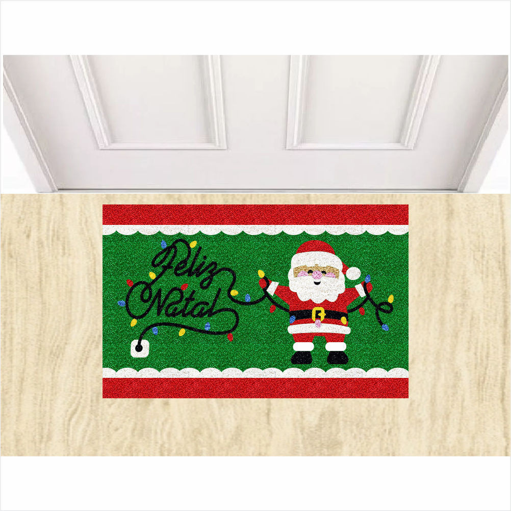 Tapete Capacho Feliz Natal Pisca Pisca e Papai Noel 60X40 cm