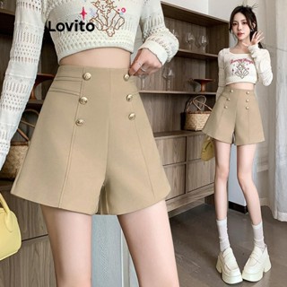 Lovito Shorts Casuais Com Estrutura De Botão Liso Para Mulheres LNE50336