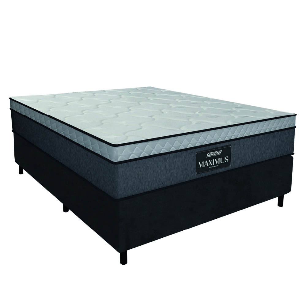 Cama Box Casal Colchão Gazin Maximus Molas Ensacadas 138x188x62cm Cinza / Preto - Suporta até 120Kg por Pessoa