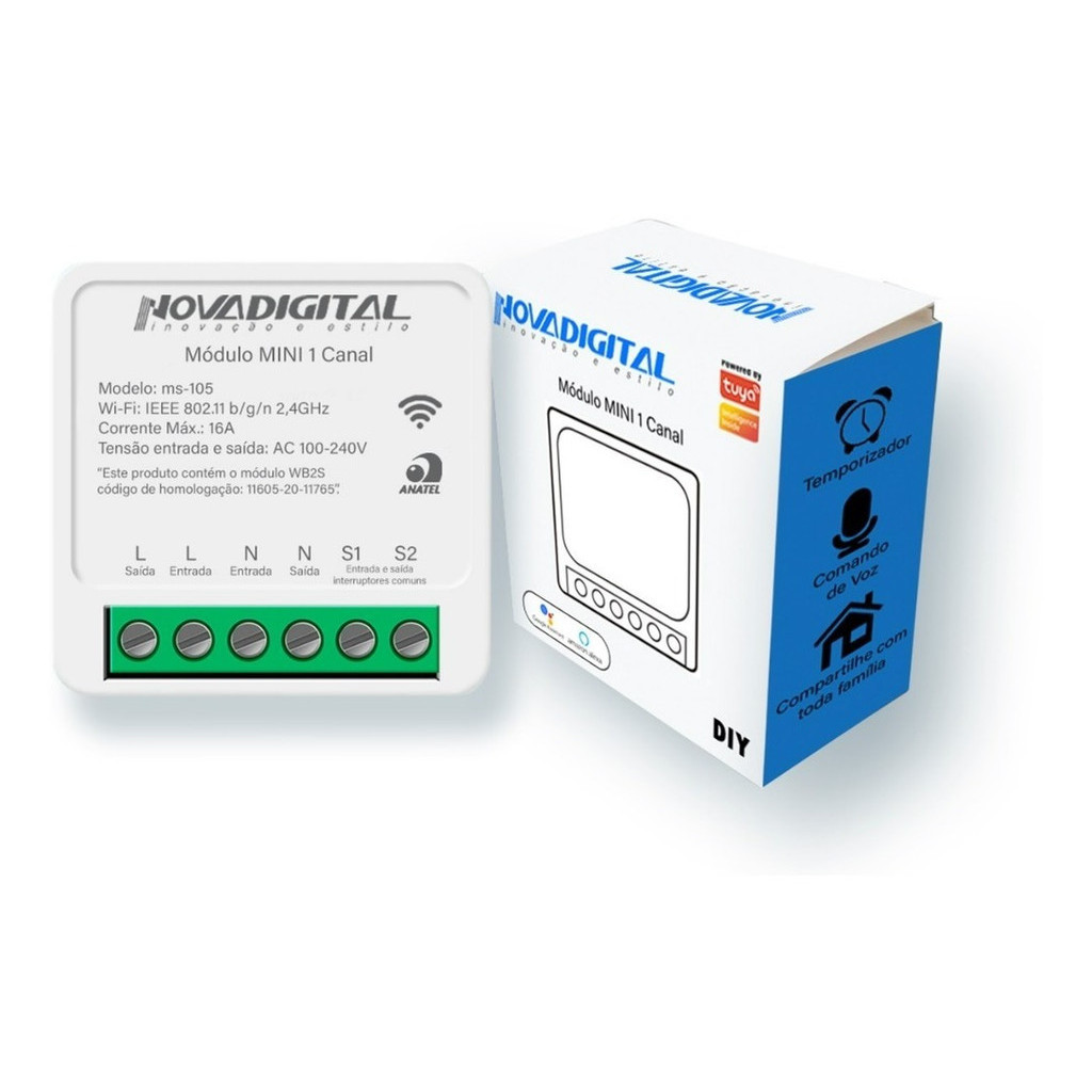 Modulo Relé Wifi Mini 1 Canal Tuya Nova Digital Google Alexa