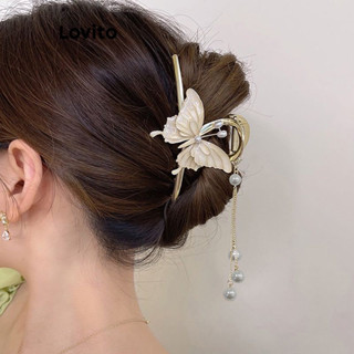 Lovito - Presilhas de Cabelo Borboleta Elegantes com Pérolas para Mulheres LFA05075 (Dourado)