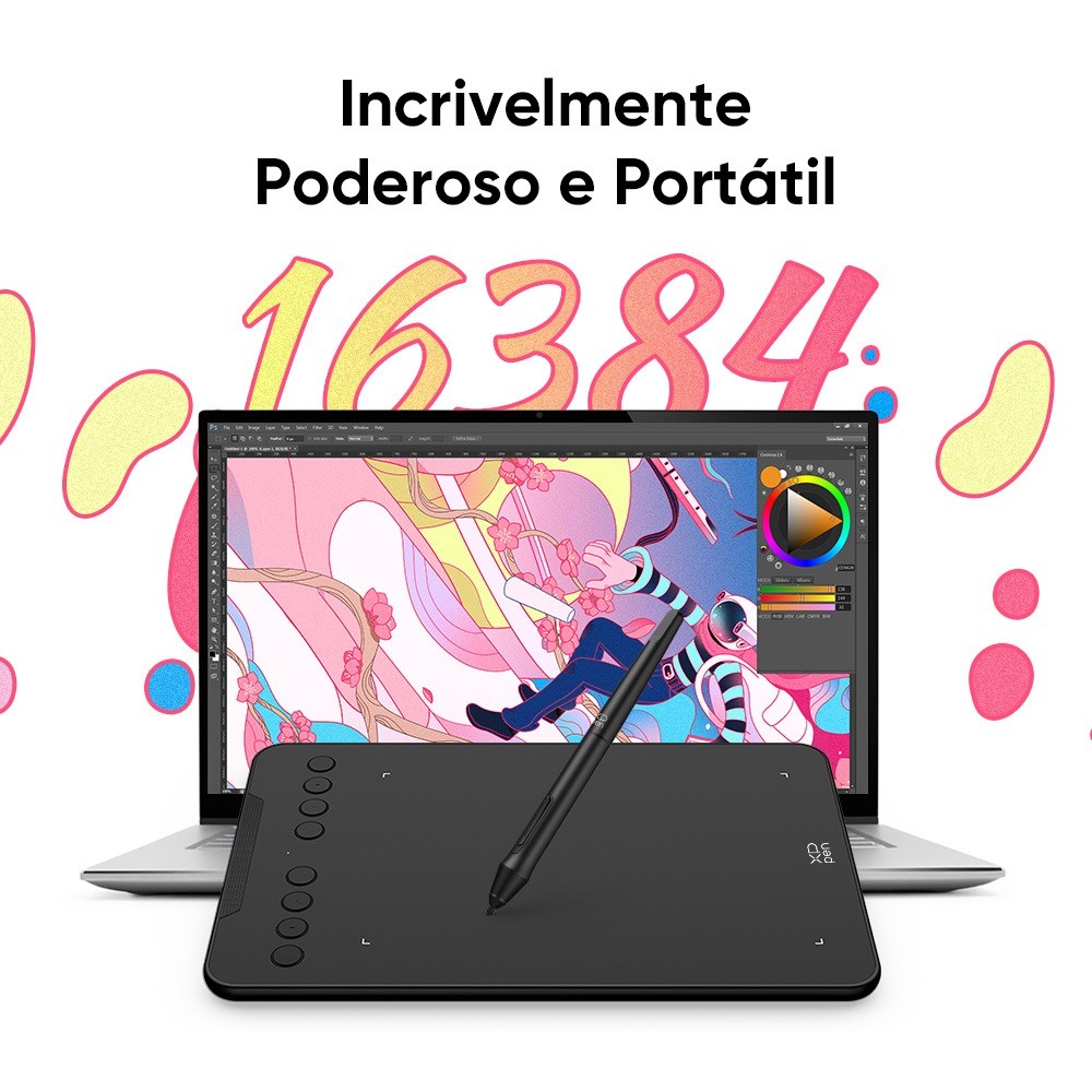 Mesa Digitalizadora 7"x4,37"com 8 Teclas Personalizáveis 16384 Níveis de Pressão Caneta Sem Bateria e Inclinação de 60° em Oferta na Shopee