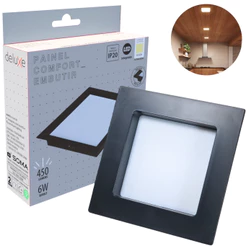 Painel Led Recuado 6w Quadrado 4000k Comfort Branco Neutro 12cm 110V/220V Bivolt Preto Fosco Cód: 908160879 - Deluxe