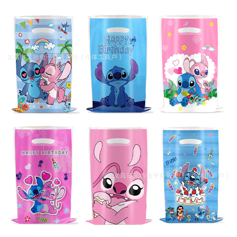 10 pçs decoração sacolinha stitch aniversário  ponto festa presente saco pérola filme saco de doces portátil saco