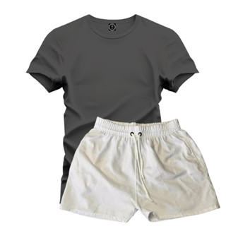 Conjunto Camiseta Lisa 100% Algodão 9 Cores + Short Linho Branco em Oferta na Shopee