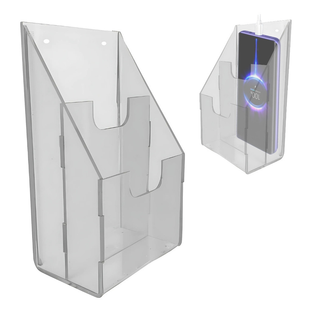 Suporte Apoio Acrílico Cristal Tomada Parede Carregar Celular Smartphone 2 Espaços