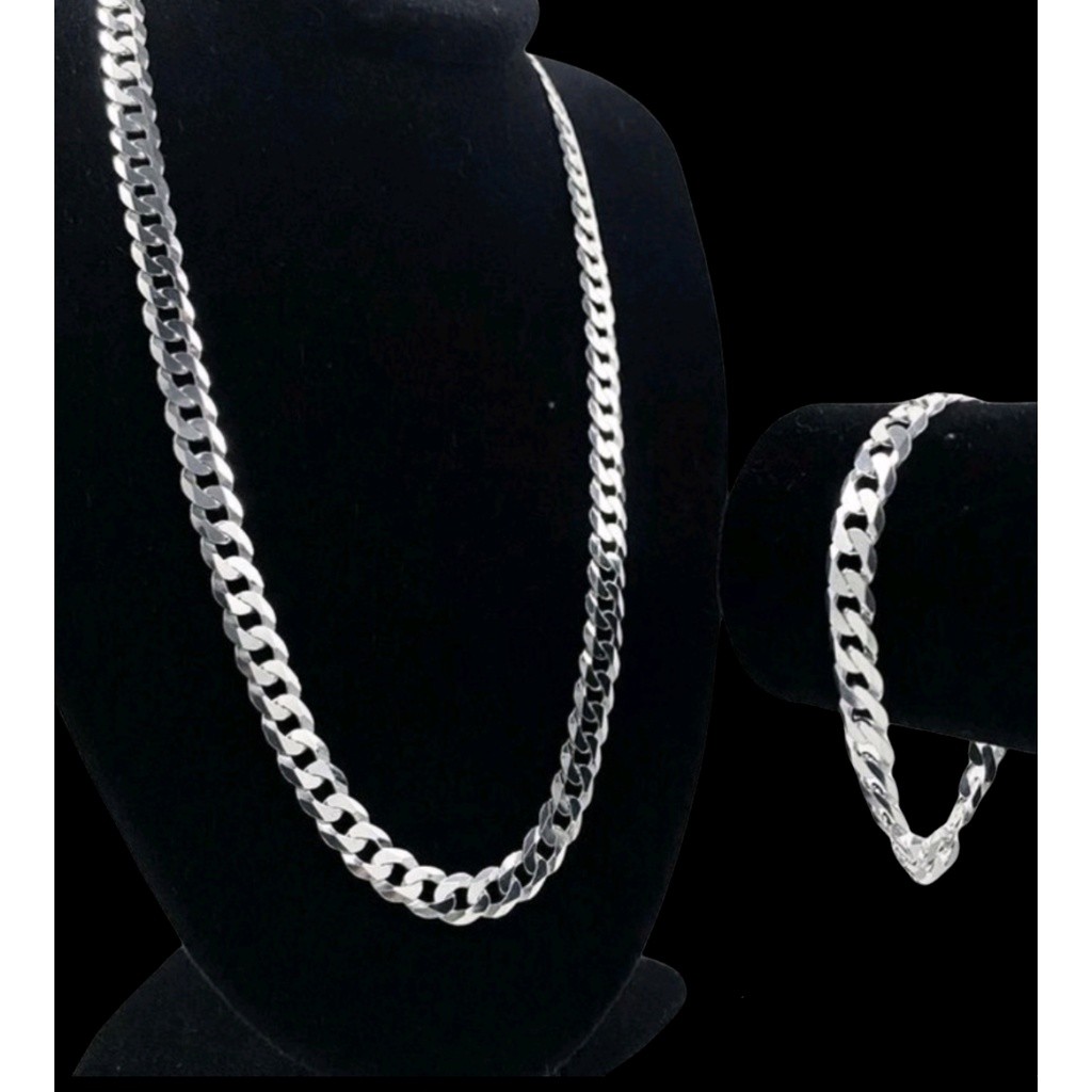 Kit Corrente + Pulseira Grossa Banhada a prata 925 RN05 em Oferta na Shopee