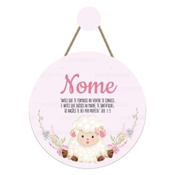 Enfeite Porta Maternidade Ovelha Versículo Quadro Decorativo Infantil Quarto Menina